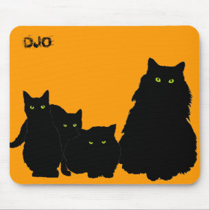 Three Kittens and a Cat in Black Mouse Pad