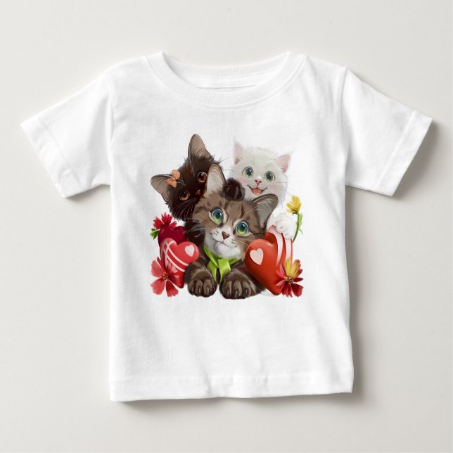 Three kittens and hearts baby T-Shirt (Front)