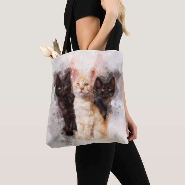 Three kittens cute and beautiful watercolor tote bag (Close Up)