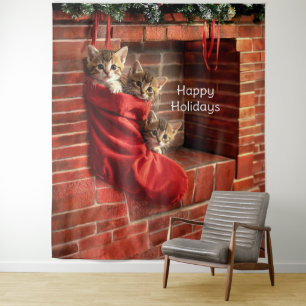 Three kittens in a Christmas Stocking Backdrop