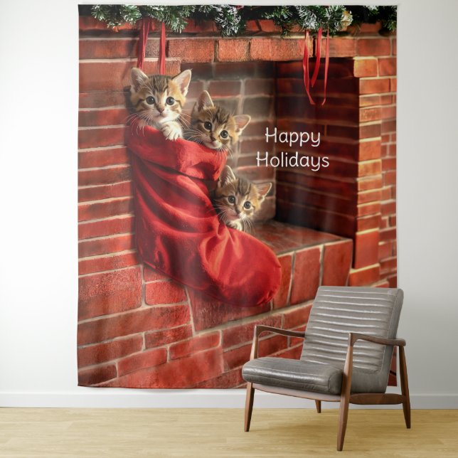 Three kittens in a Christmas Stocking Backdrop (In Situ)