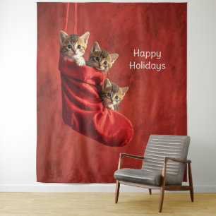 Three kittens in a Christmas Stocking Backdrop