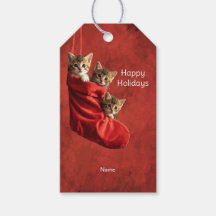 Three kittens in a Christmas Stocking Gift Tag