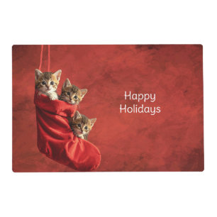 Three kittens in a Christmas Stocking Paper Placemat