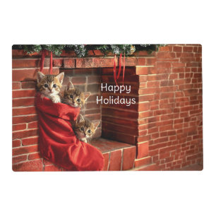 Three kittens in a Christmas Stocking Paper Placemat