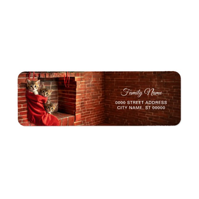 Three kittens in a Red Stocking Return Address Label (Front)