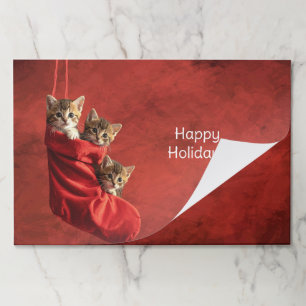 Three kittens in a Red Stocking Tearaway Placemat