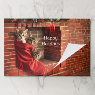 Three kittens in a Red Stocking Tearaway Placemat