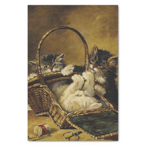 Three Kittens Playing in a Sewing Basket Tissue Paper