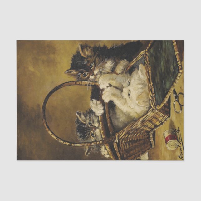 Three Kittens Playing in a Sewing Basket Tissue Paper (Front)