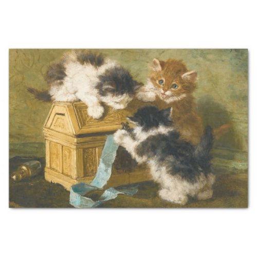 Three Kittens With a Casket  Blue Ribbon Ronner Tissue Paper