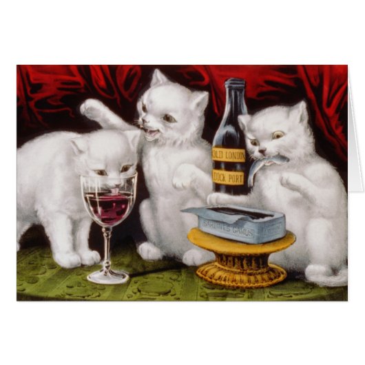 Three Kittens with Wine and Sardines Cards (Front Horizontal)