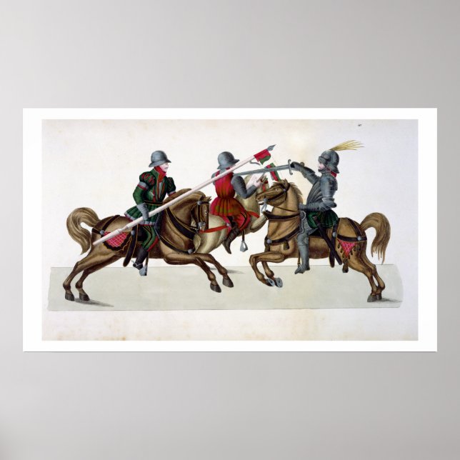 Three knights at a tournament, plate from 'A Histo Poster (Front)