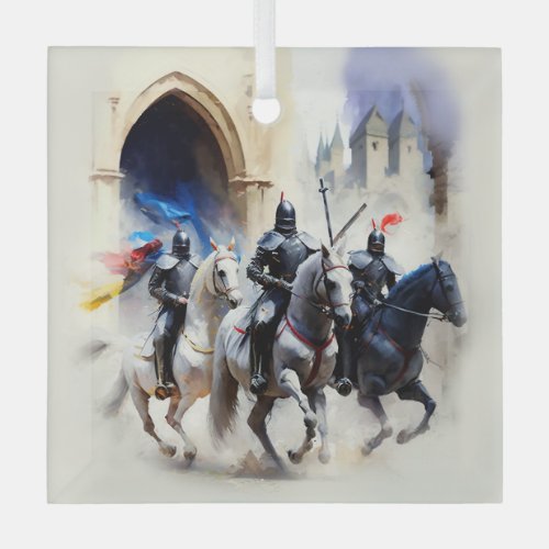 Three Knights Ride Out _ The Quest   Glass Ornament