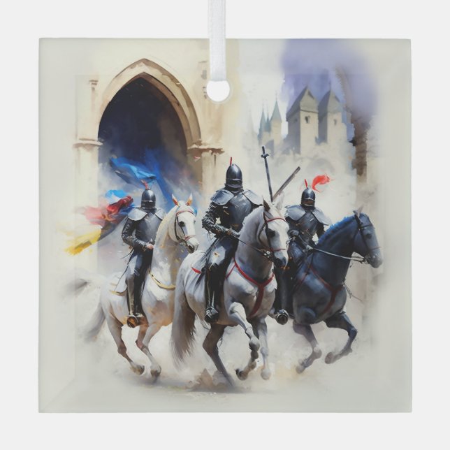 Three Knights Ride Out - The Quest   Glass Ornament (Front)