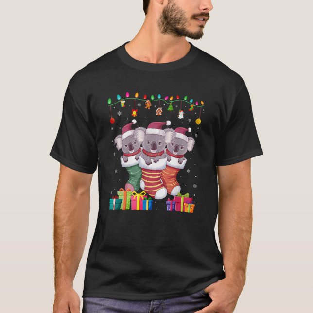 Three Koala in Sock Funny Boys Girls Kids Christma T-Shirt (Front)