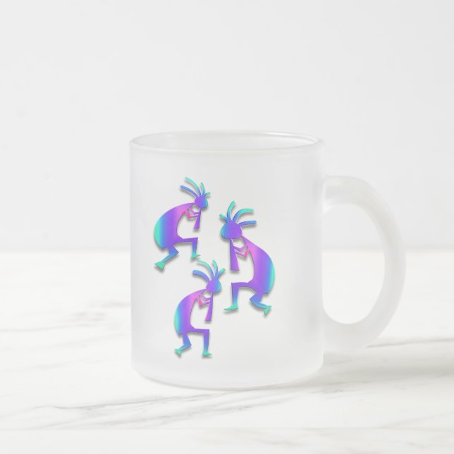 Three Kokopelli #37 Frosted Glass Coffee Mug (Right)
