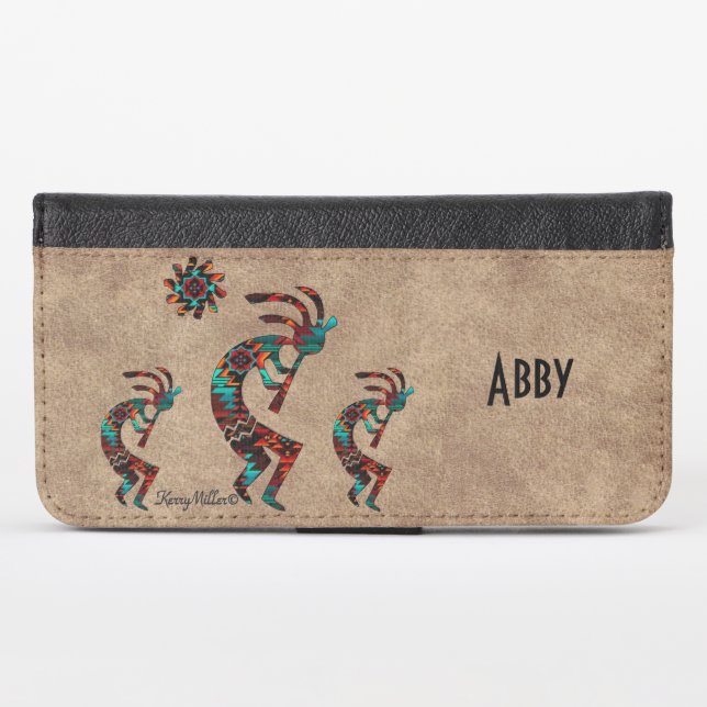 Three Kokopelli iPhone Wallet Case (Front (Horizontal))