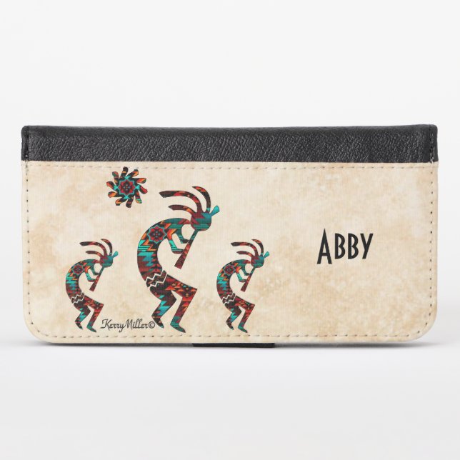 Three Kokopelli iPhone Wallet Case (Front (Horizontal))