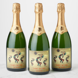 Three Kokopelli Playing Flute Sparkling Wine Label