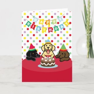 Three Labrador Puppies Birthday Party Card