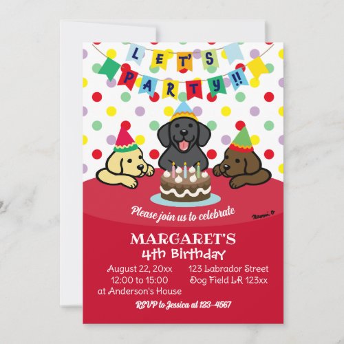 Three Labrador Puppies Birthday Party Invitation