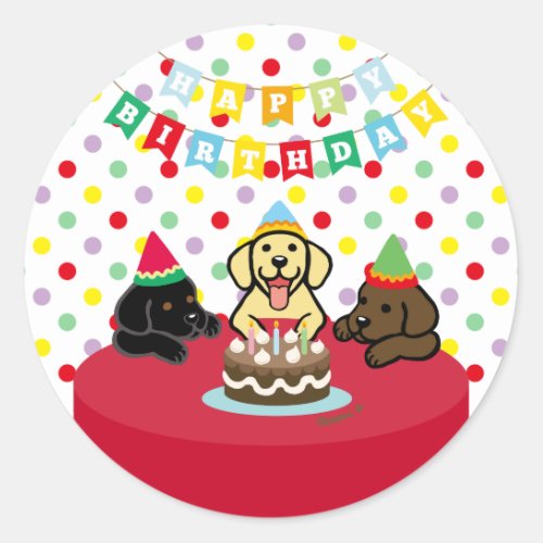 Three Labrador Puppies Cartoon Birthday Classic Round Sticker