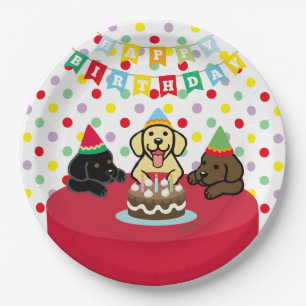 Three Labrador Puppies Cartoon Birthday Paper Plates