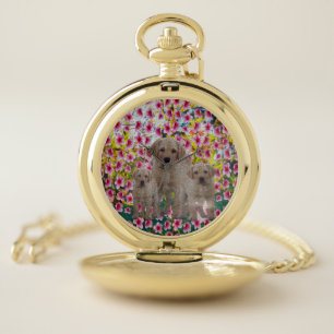 Three Labrador Puppies Oil Painted, Pocket Watch