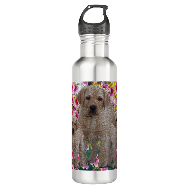 Three Labrador Puppies Oil Painted,   Stainless Steel Water Bottle (Front)