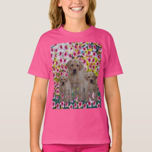 Three Labrador Puppies Oil Painted   T_Shirt