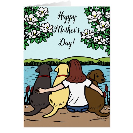 Three Labradors and Mom Mother's Day Card 