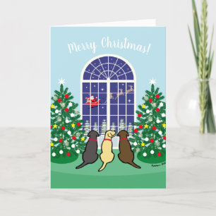 Three Labradors and Santa Claus Christmas Holiday Card