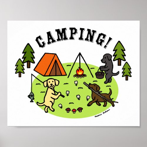 Three Labradors Camping Poster