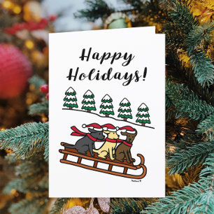 Three Labradors Sled Sliding Happy Holidays Holiday Card