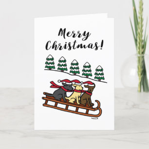 Three Labradors Sled Sliding Merry Christmas Holiday Card