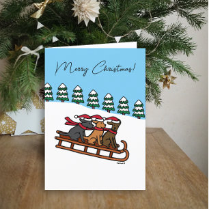 Three Labradors Sled Sliding Snow View Holiday Card