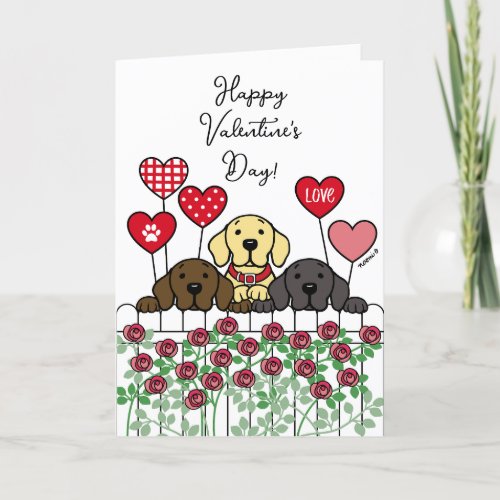 Three Labradors Watching Valentine Roses Holiday Card