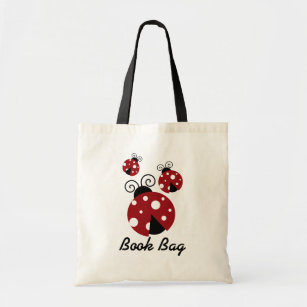 Three ladybug Book Bag.red and black bugs Tote Bag