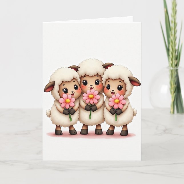 Three Lamb Friends Cute Card (Front)
