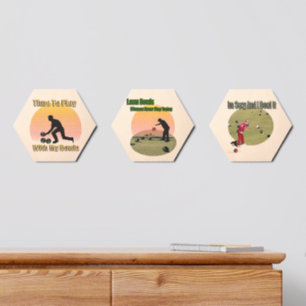 Three Lawn Bowls: Lawn Bowlers Bowling, Wood Photo Tile