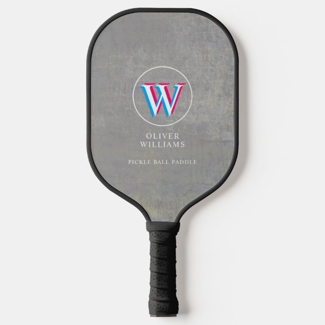 Three Layers Initial W (editable) Aged Gray  Pickleball Paddle (Front)