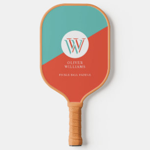 Three Layers Initial W (editable) Teal Orange-Red Pickleball Paddle