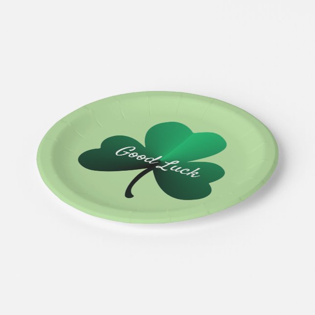 Three Leaf Green Clover Paper Plates (Angled)