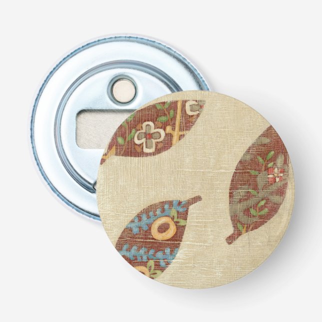 Three Leaves on Linen Texture Background Bottle Opener (Front)