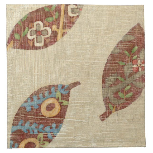 Three Leaves on Linen Texture Background Cloth Napkin (Front)