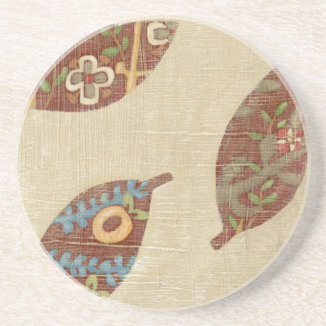Three Leaves on Linen Texture Background Coaster (Front)