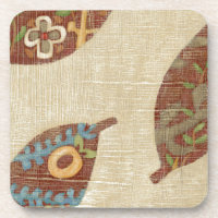 Three Leaves on Linen Texture Background