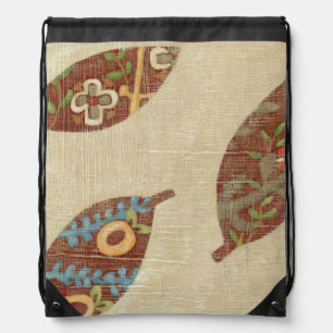 Three Leaves on Linen Texture Background Drawstring Bag