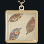 Three Leaves on Linen Texture Background Gold Plated Necklace<br><div class="desc">The best things come in threes! Set on a linen background these leaves look like they are floating toward the ground in an autumnal tumble. Catch them and place them on your wall today!</div>